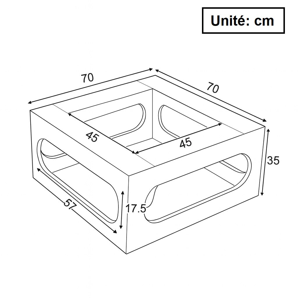 Dimensions de la table basse carrée noire Obscura : 70 x 70 cm, hauteur 35 cm.