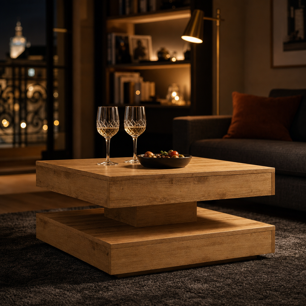 Table basse rotative en chêne Sonoma