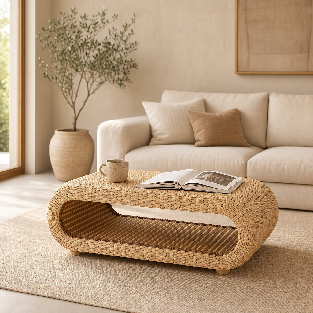 Table basse Japandi Rafia