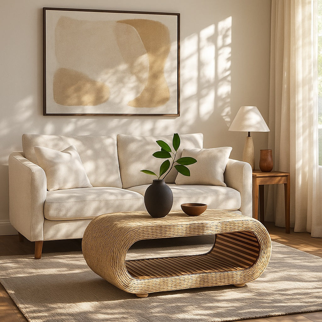 Table basse Japandi Rafia