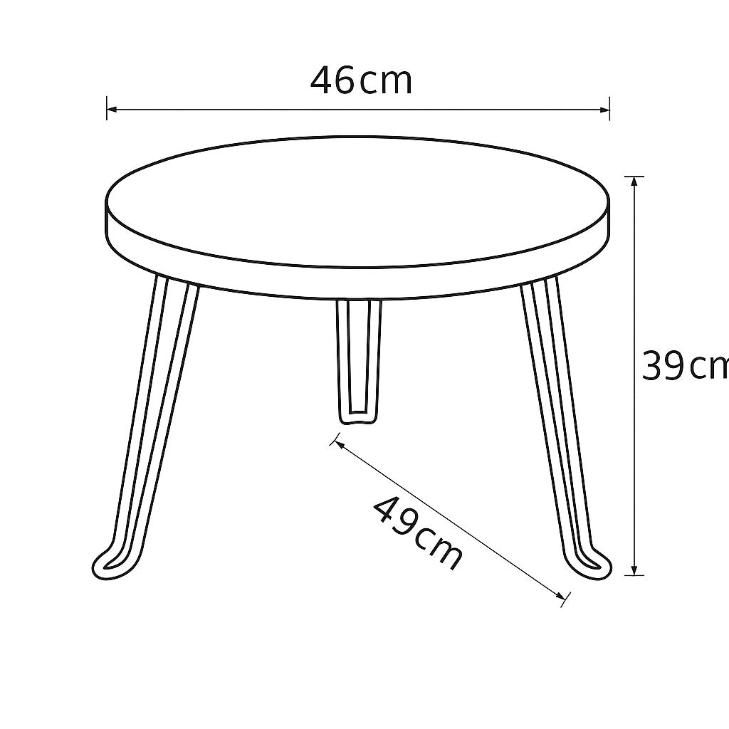 Schéma technique d’une table basse ronde pliable