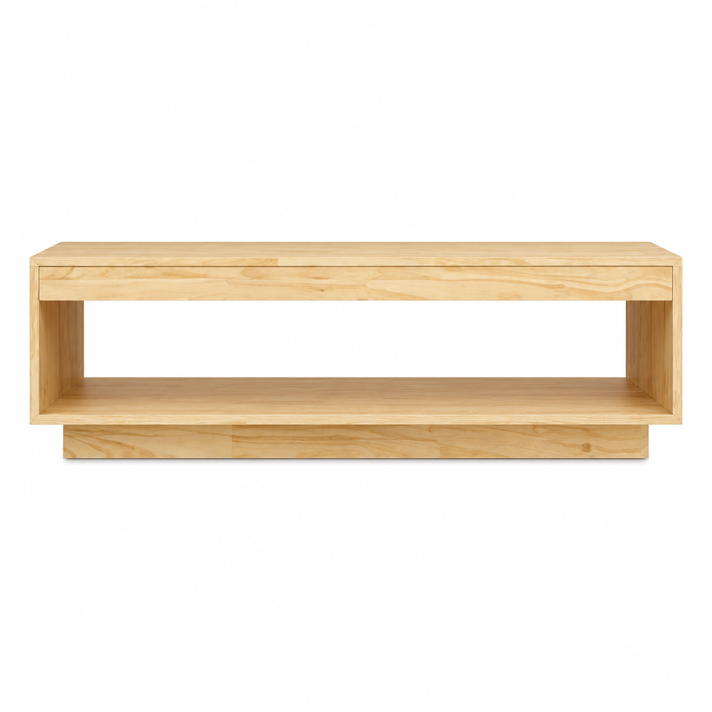 Table basse en bois clair Horizon, vue de face sur fond blanc