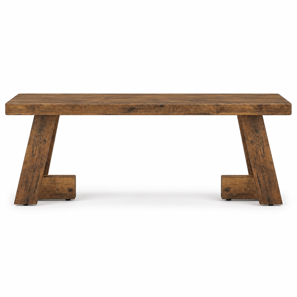 Table basse en bois Dakota, vue de face avec pieds en Z et finition rustique