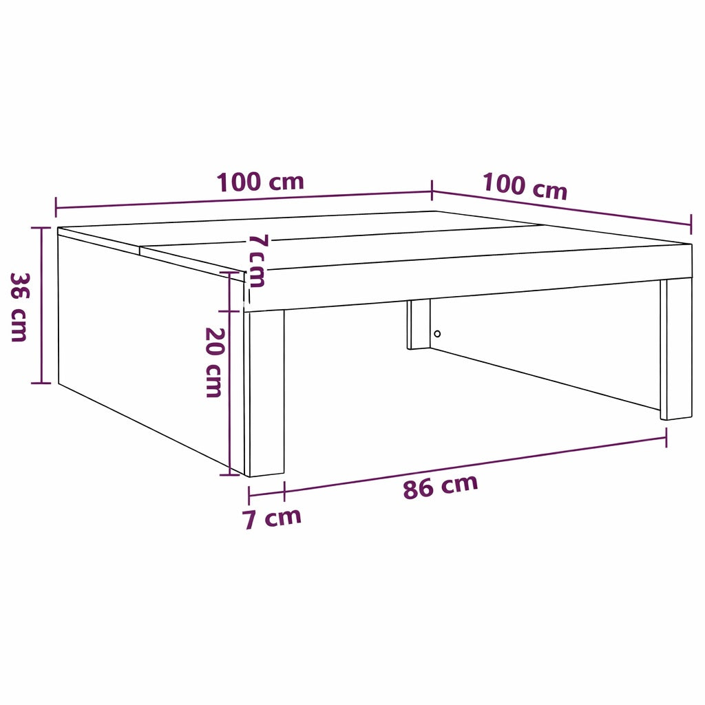 Schéma technique d’une table basse carrée avec dimensions