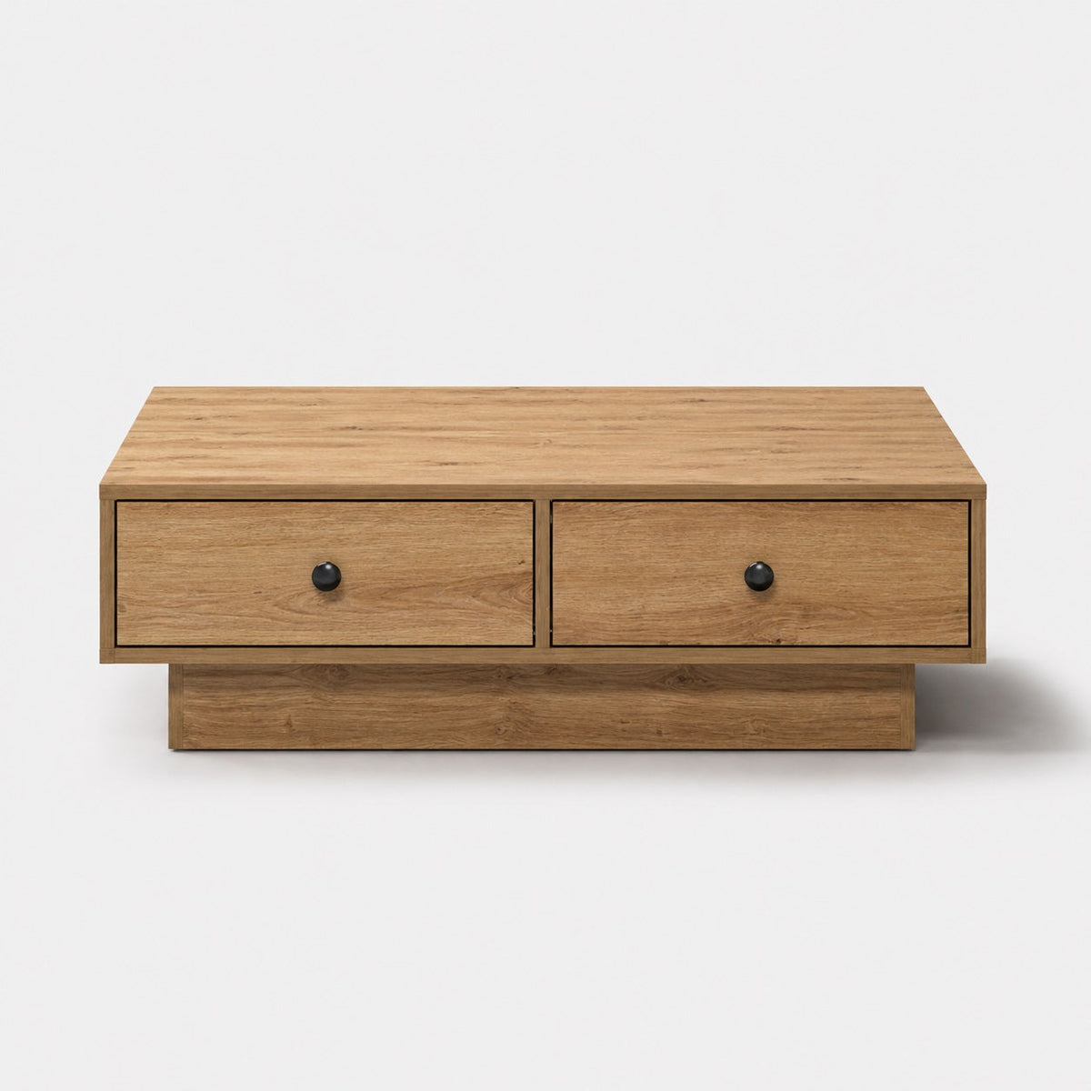 Table basse en bois face avec tiroirs, table basse de salon minimaliste en chêne clair