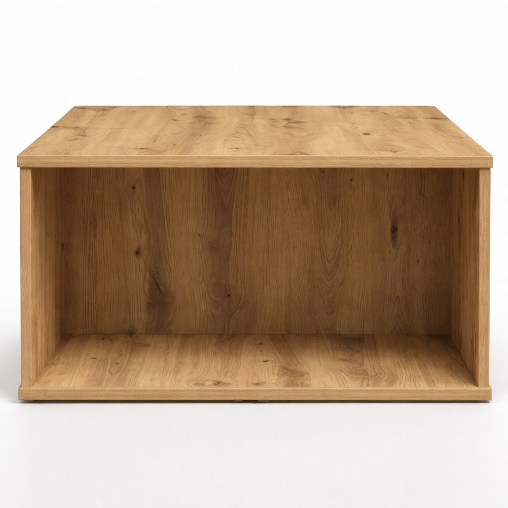 Table basse en bois vue latérale, structure massive et lignes nettes pour une table basse de salon élégante et fonctionnelle.