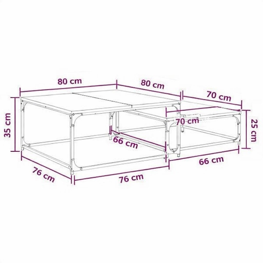 Dimensions table basse en bois gigogne, tabla basse gigogne industrielle avec mesures détaillées