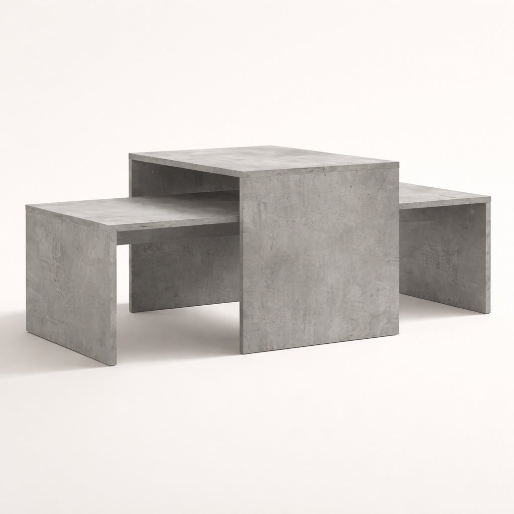 Table basse gigogne béton gris clair, design sculptural moderne et esprit architectural