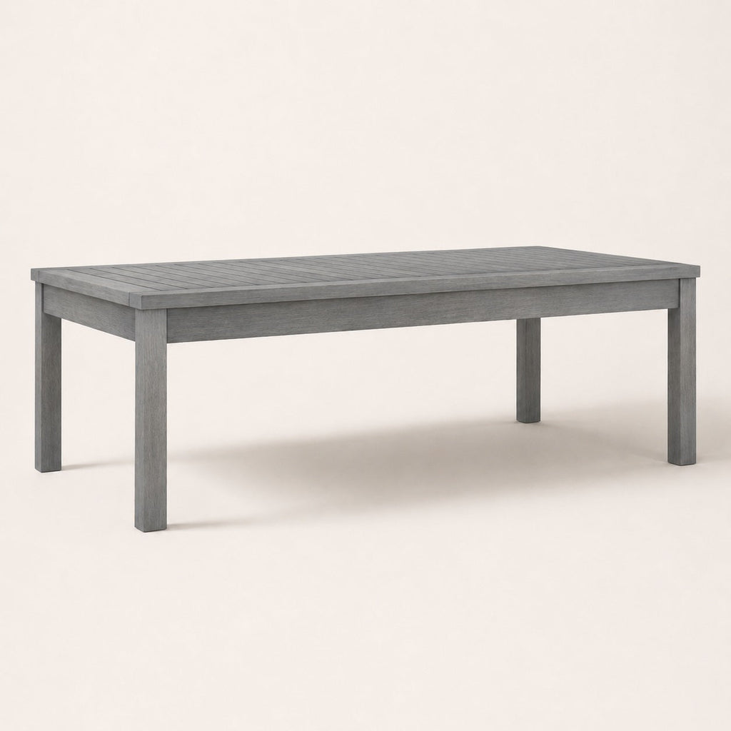 Table basse de jardin grise rectangulaire style moderne pour terrasse et salon d’extérieur contemporain