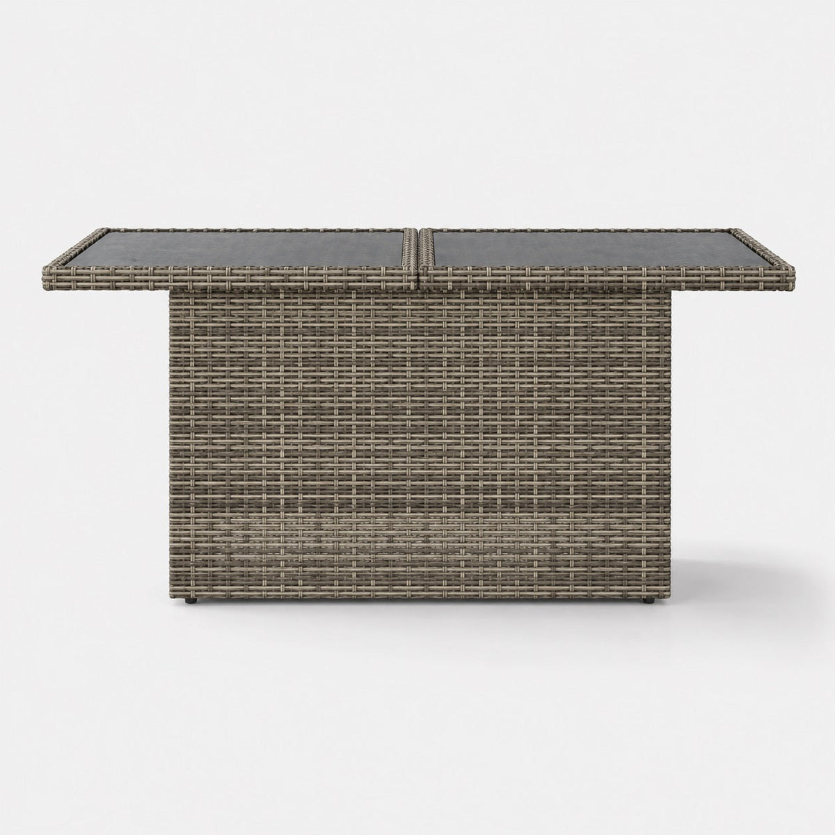 Table basse de jardin rectangulaire grise en résine tressée avec plateau en verre élégant