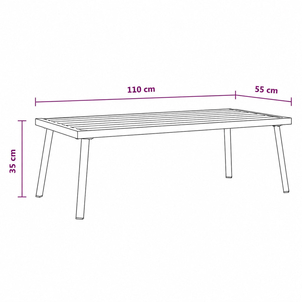Dimensions de la table basse de jardin Veyron noire 110 x 55 x 35 cm pour terrasse et extérieur moderne