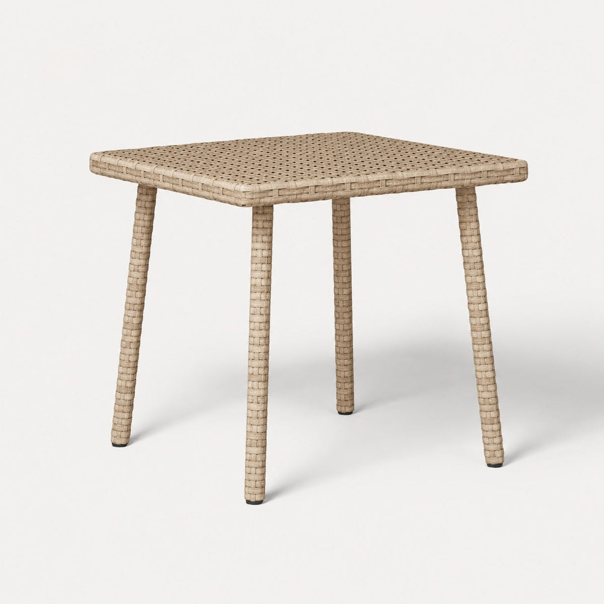 Table basse de jardin beige en résine tressée avec design moderne pour terrasse et extérieur élégant