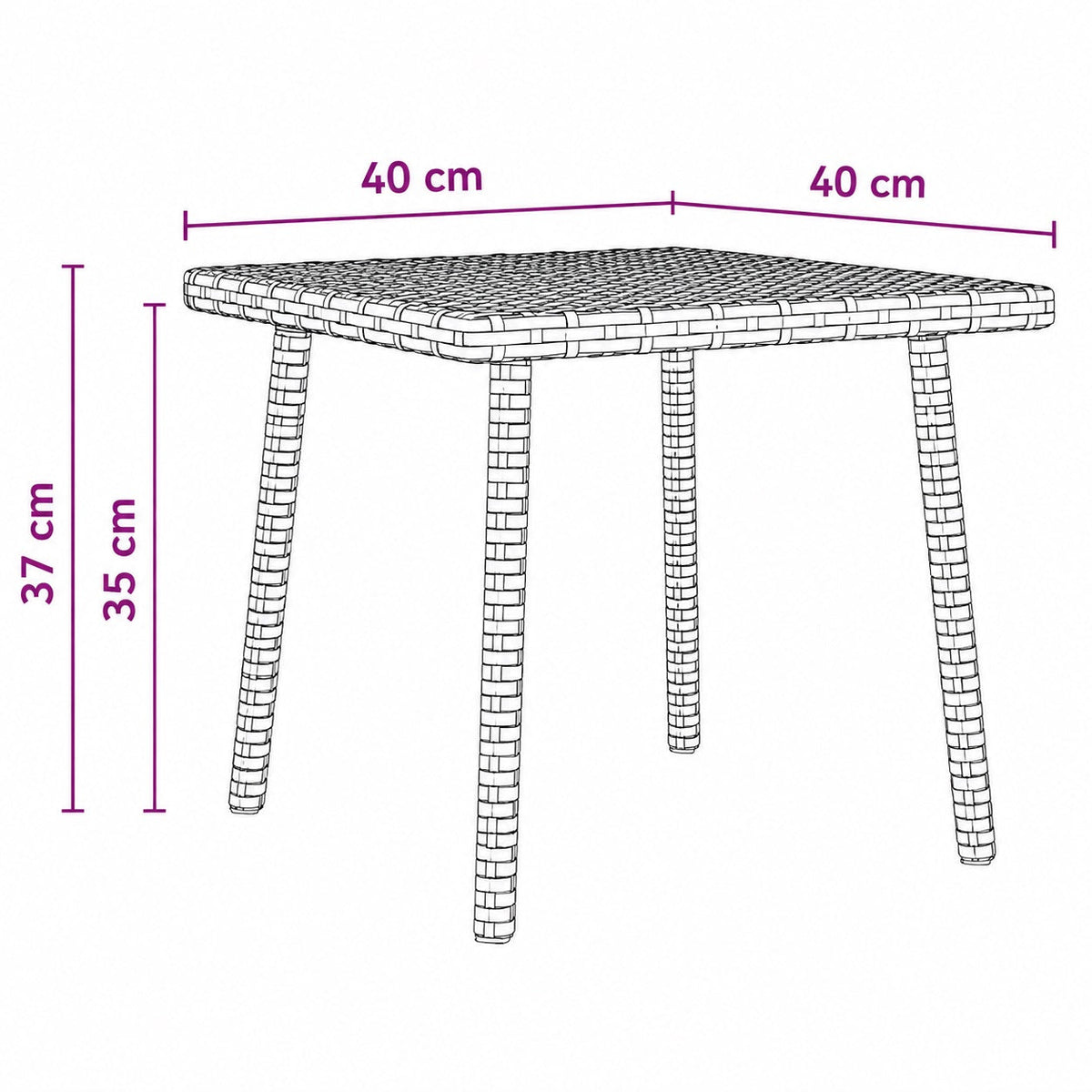 Dimensions table basse de jardin 40 x 40 cm hauteur 37 cm pour terrasse et extérieur élégant