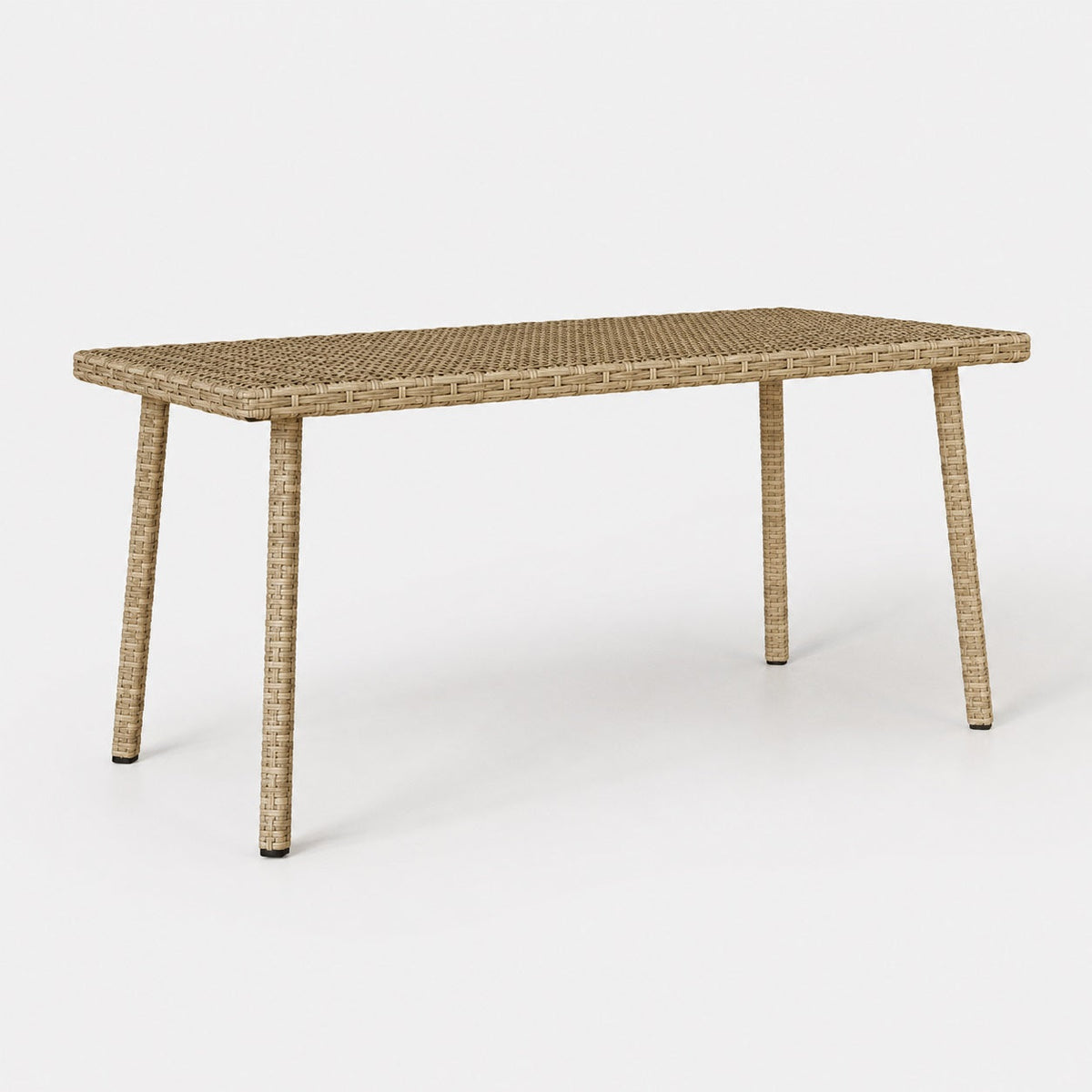 Table basse de jardin rectangulaire beige en résine tressée pour terrasse et salon extérieur moderne