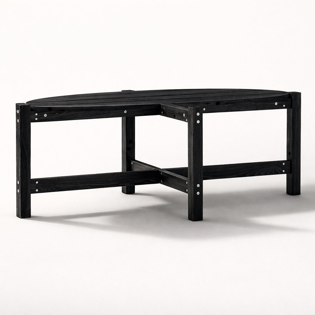 Table basse blanche de salon ronde en bois, vue en angle, structure robuste et style contemporain.