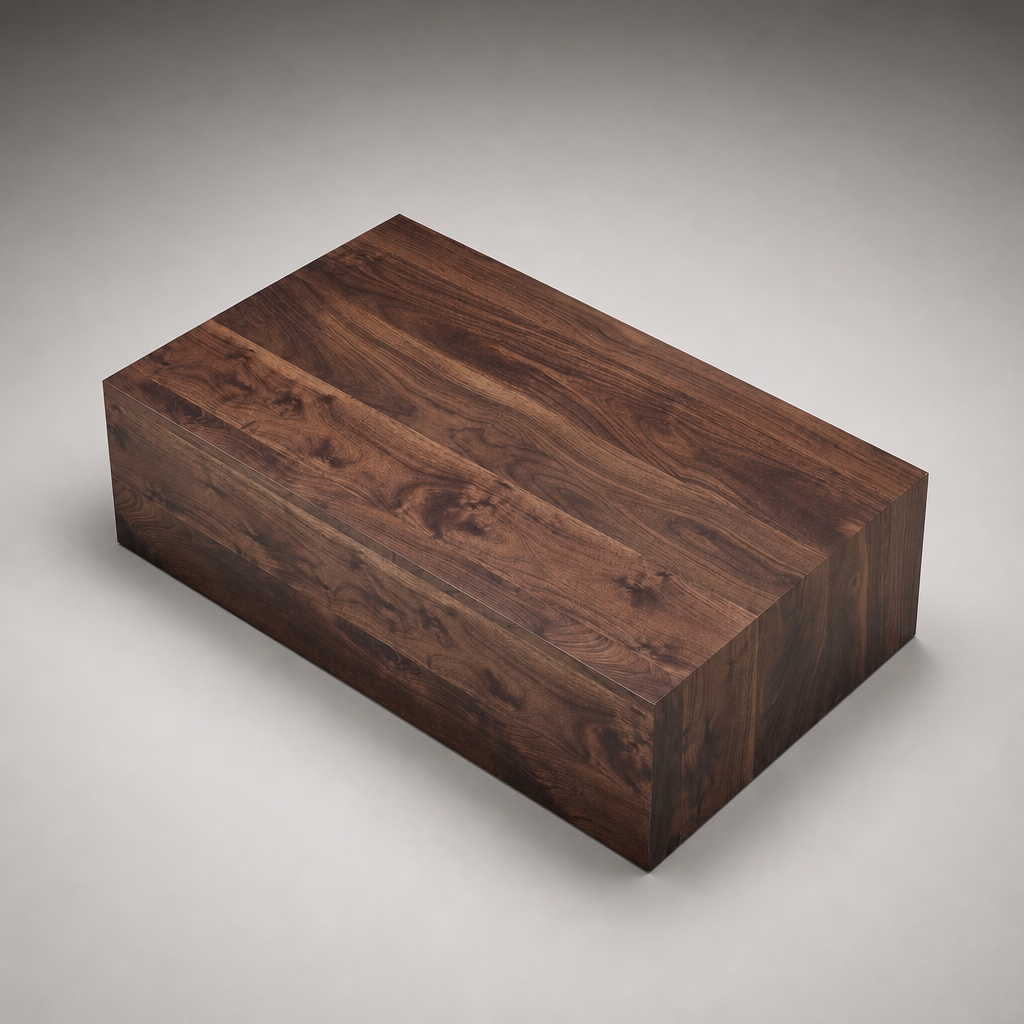 Table basse en noyer Novera, vue de dessus mettant en valeur le veinage du bois